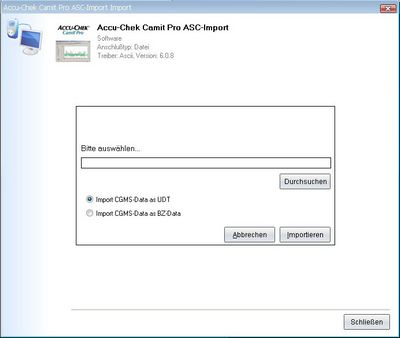 Daten�bernahme von Accu-Chek Camit Pro ins Diabetes-Tagebuch