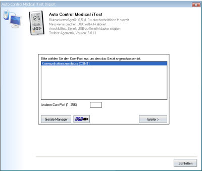 Daten�bernahme vom Autocontrol Medical iTest ins Diabetes-Tagebuch